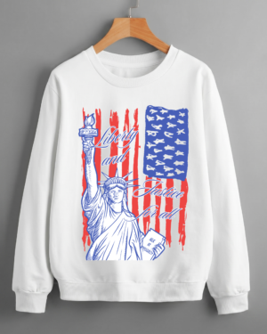 Statue of Liberty and Distressed Flag Bold Icon Pride Patriotic Sweatshirt Printed in USA (Unisex)