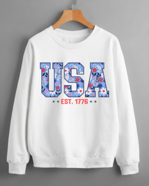 Floral USA Established 1776 Elegant Pattern America Pride Patriotic Sweatshirt Printed in USA (Unisex)