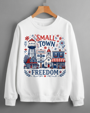 Small Town Freedom Historic Americana Vintage America Pride Patriotic Sweatshirt Printed in USA (Unisex)