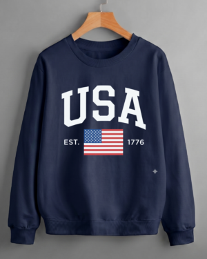 Classic USA Flag Established 1776 Vintage Athletic America Pride Navy Patriotic Sweatshirt Printed in USA (Unisex)